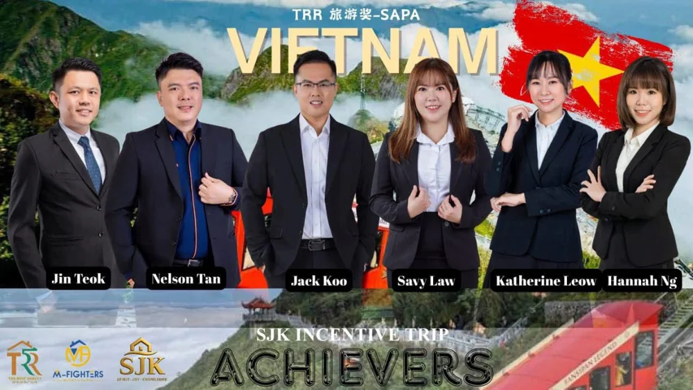Katherine Leow with fellow achievers on a Vietnam incentive trip poster